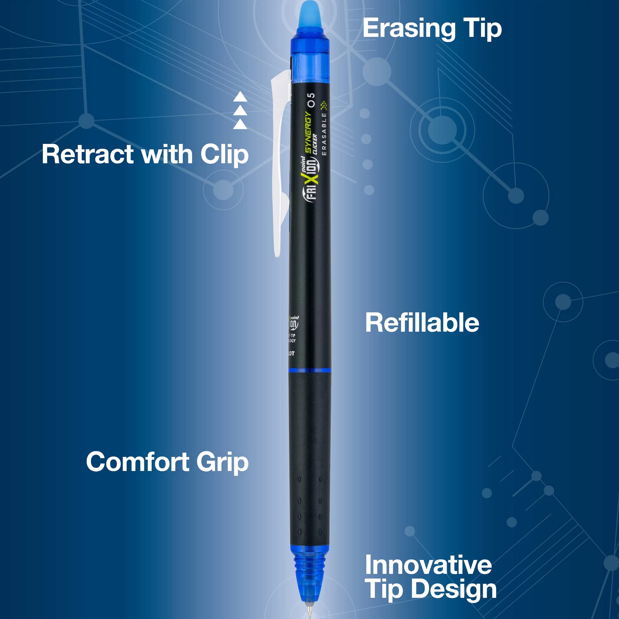 PILOT FriXion Synergy Clicker Erasable Gel Ink Pens, Extra Fine Point, Blue Ink, 14-pack (17837) - Image 5