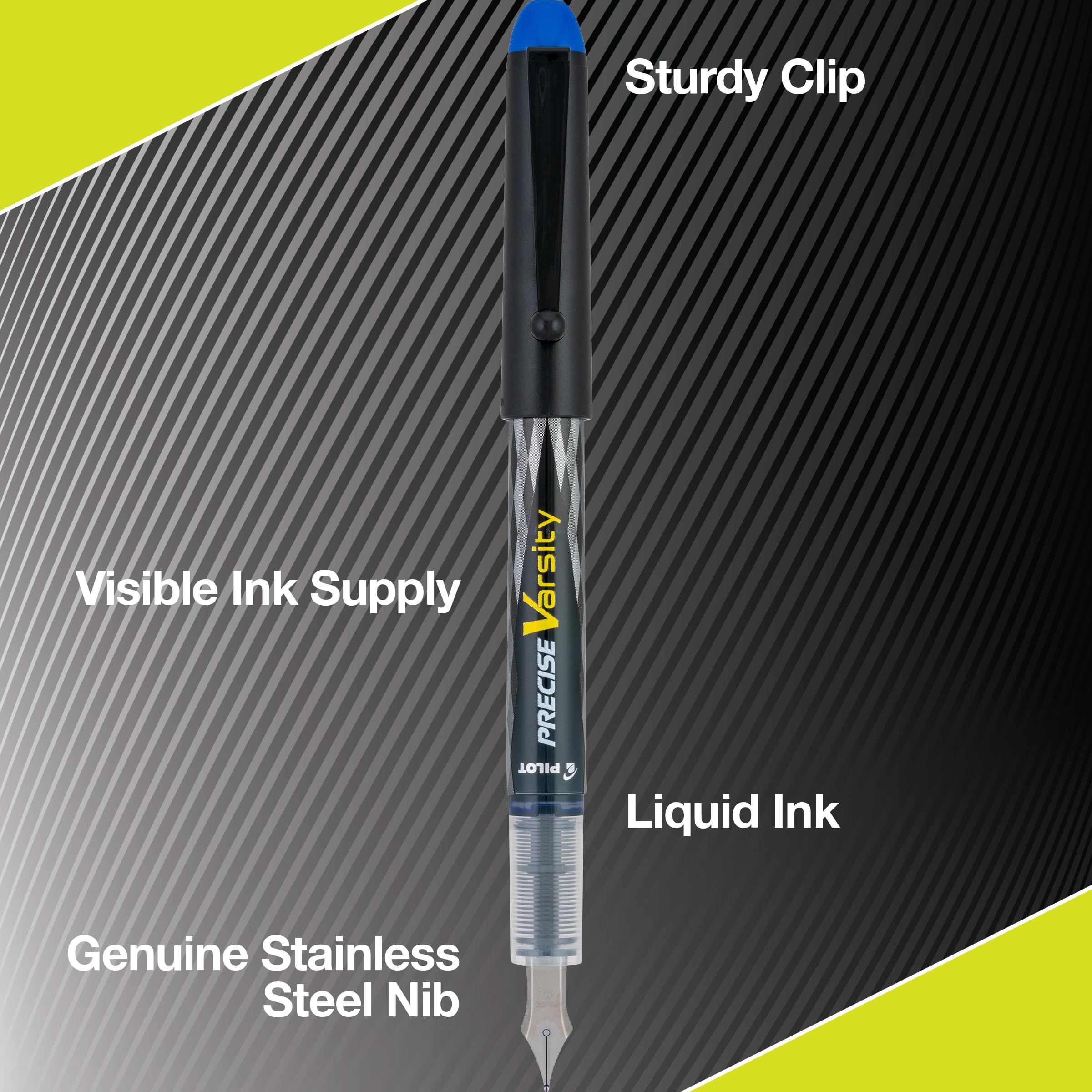 PILOT Pen 90029 Precise Varsity Pre-Filled Fountain Pens, Medium Point Stainless Steel Nib, Black/Blue/Red/Pink/Green/Purple/Turquoise, 7-Pack Pouch - Image 3